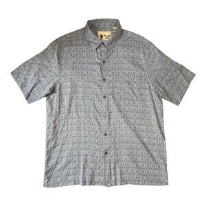 Vintage Silk Circa 1969 100% Silk Men’s Shirt XL Blue Geometric Pattern